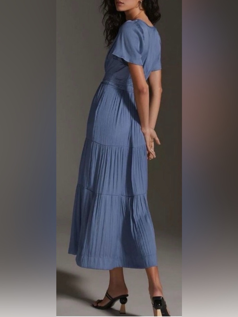 Anthropologie The Somerset Satin Maxi Dress Blue Slate Size XL - Picture 3 of 9